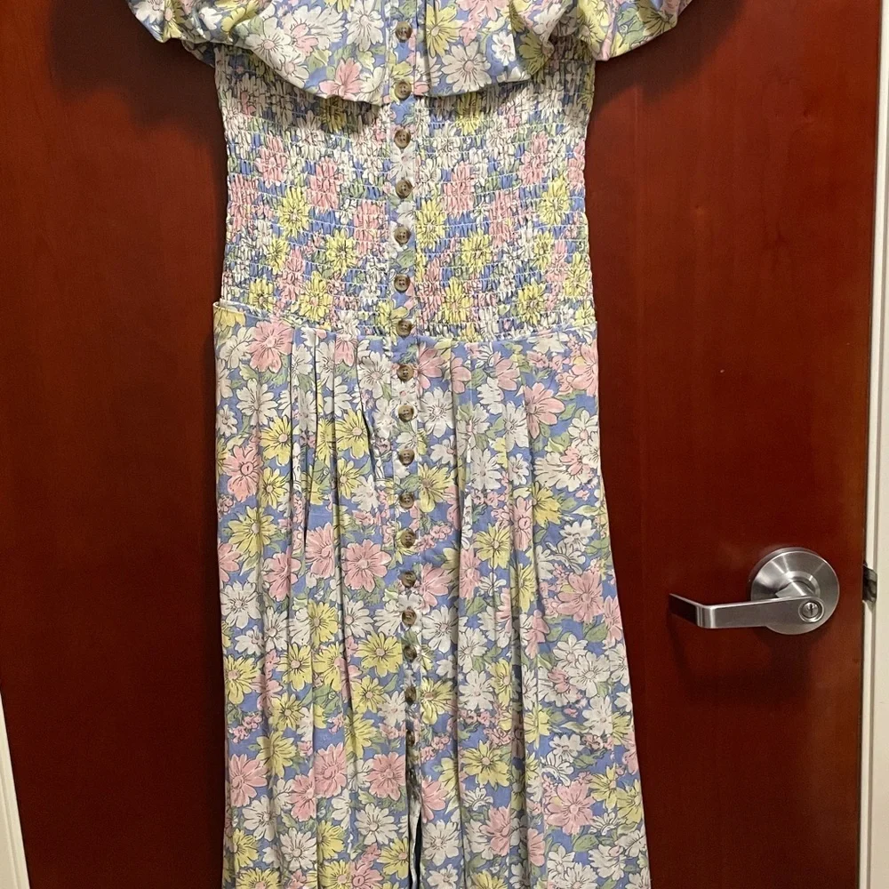Free People Lewis Smocked Floral Maxi Dress – NWOT Size S Romantic Boho - Picture 5 of 8